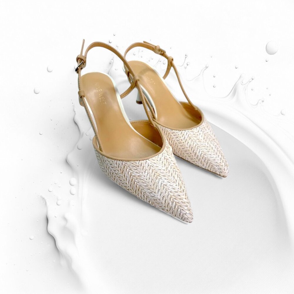 Nine West Rowen Slingback Raffia Dress Pumps 7.5 Kitten heel - Picture 2 of 4